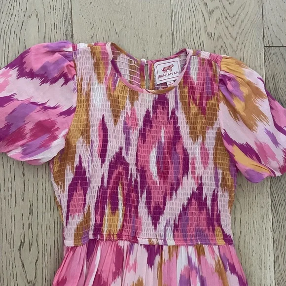 Banjanan Pink and Gold Smocked Dress Size Small - Picture 2 of 4